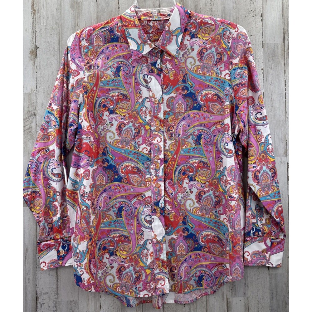 Robert Graham Women's Multicolor Paisley Collared Long Sleeve Button-Up, Size XL